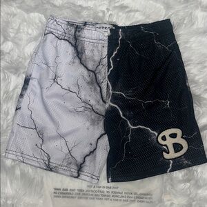 BKTSQD SPLIT VOLTAGE YOUTH SHORT Blk & White Marble-Print Kids' Athletic Shorts